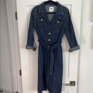 Zara Blue Denim Midi Dress